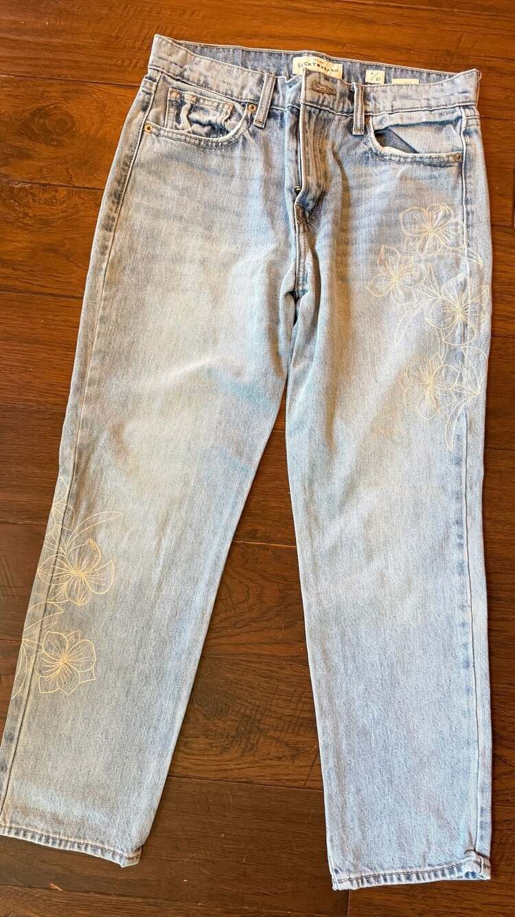 Lucky Brand Sienna Slim Boyfriend Embroidered Floral Jeans